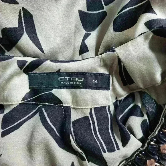 ETRO Italy Silk Champagne Blouse Beaded Collar With Black & Bronze Hardware US 8 - Picture 7 of 9